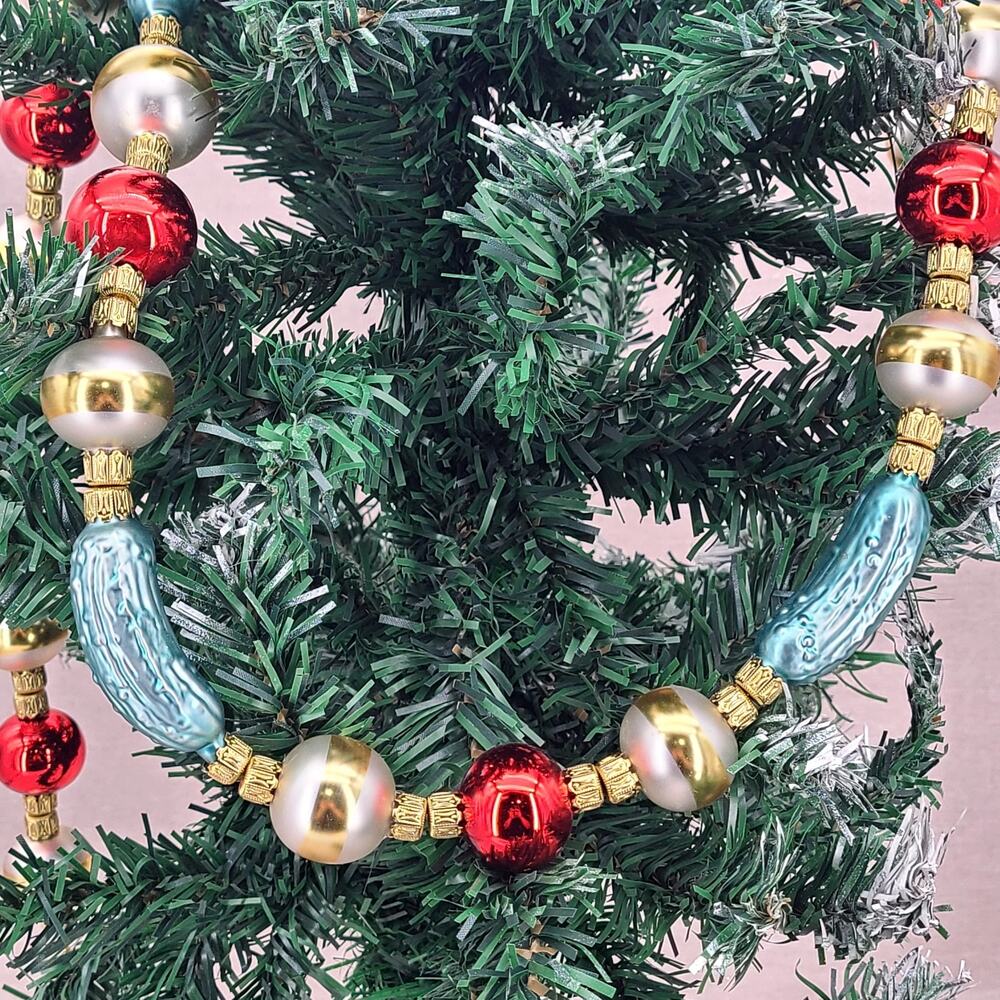 Rare 45" Inge Glas Old World Christmas Garland Glass Pickles Germany Boxed Vtg